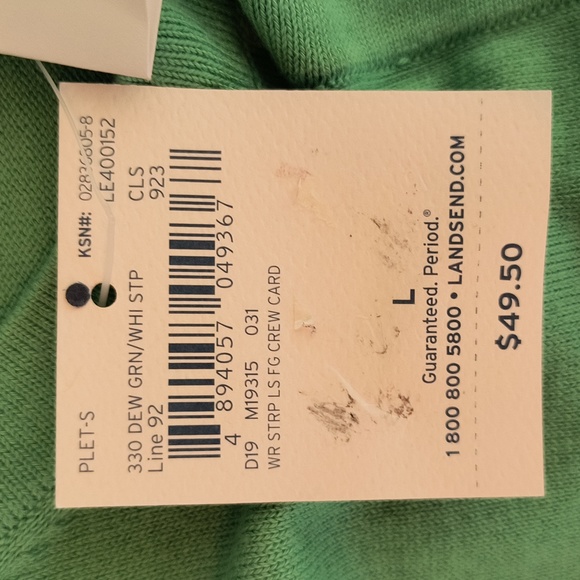 Lands" End NWT Green White striped button down knit cardigan Womens size L - Picture 3 of 14